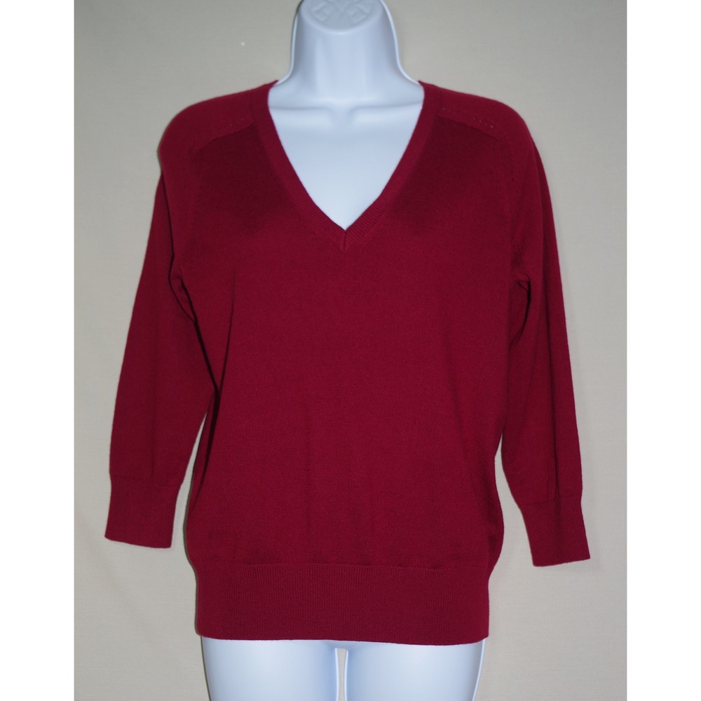 Ann Taylor Loft Women's Size Small Burgundy Red V-Neck 3/4 Sleeve Knit Sweater